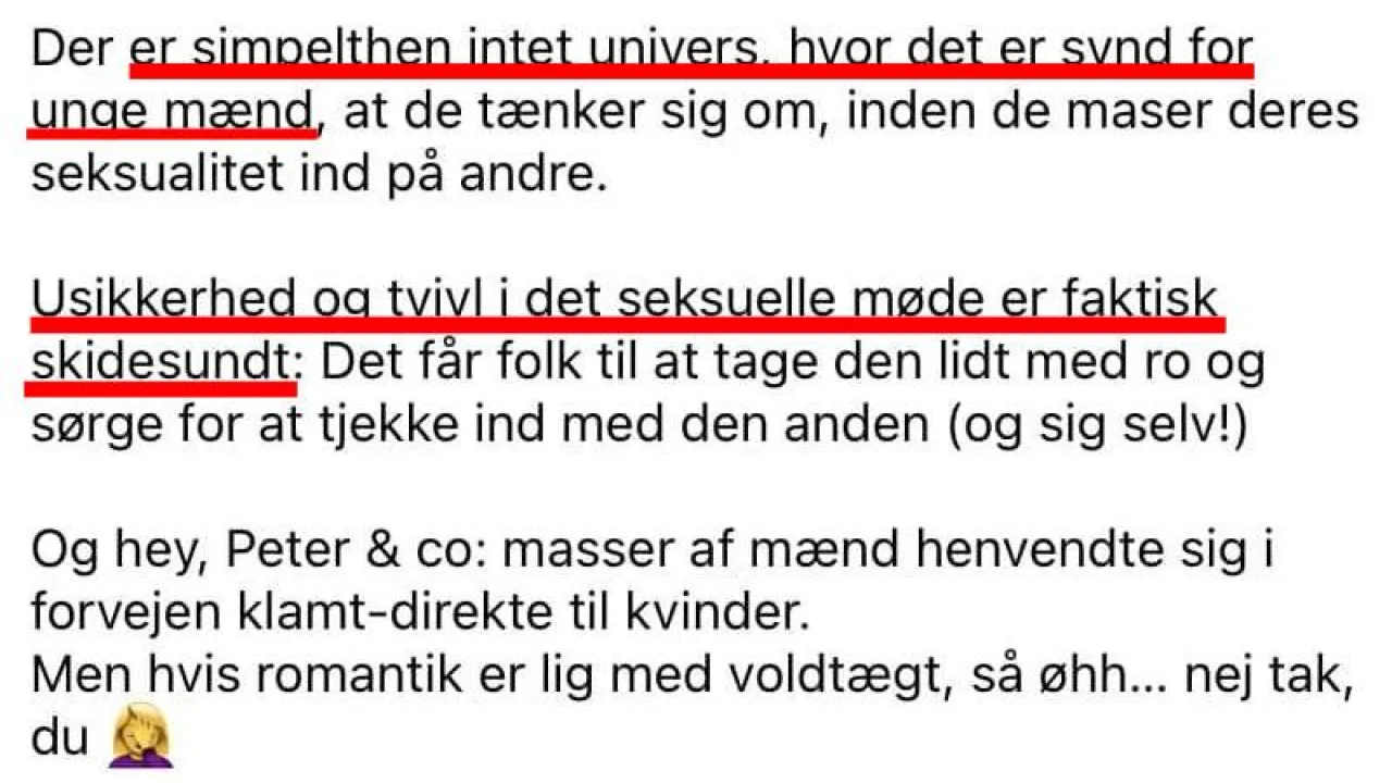 Sanne Søndergaard reagerer på en nyhed om at de fleste unge mænd bekymrer sig om at blive anklaget for voldtægt