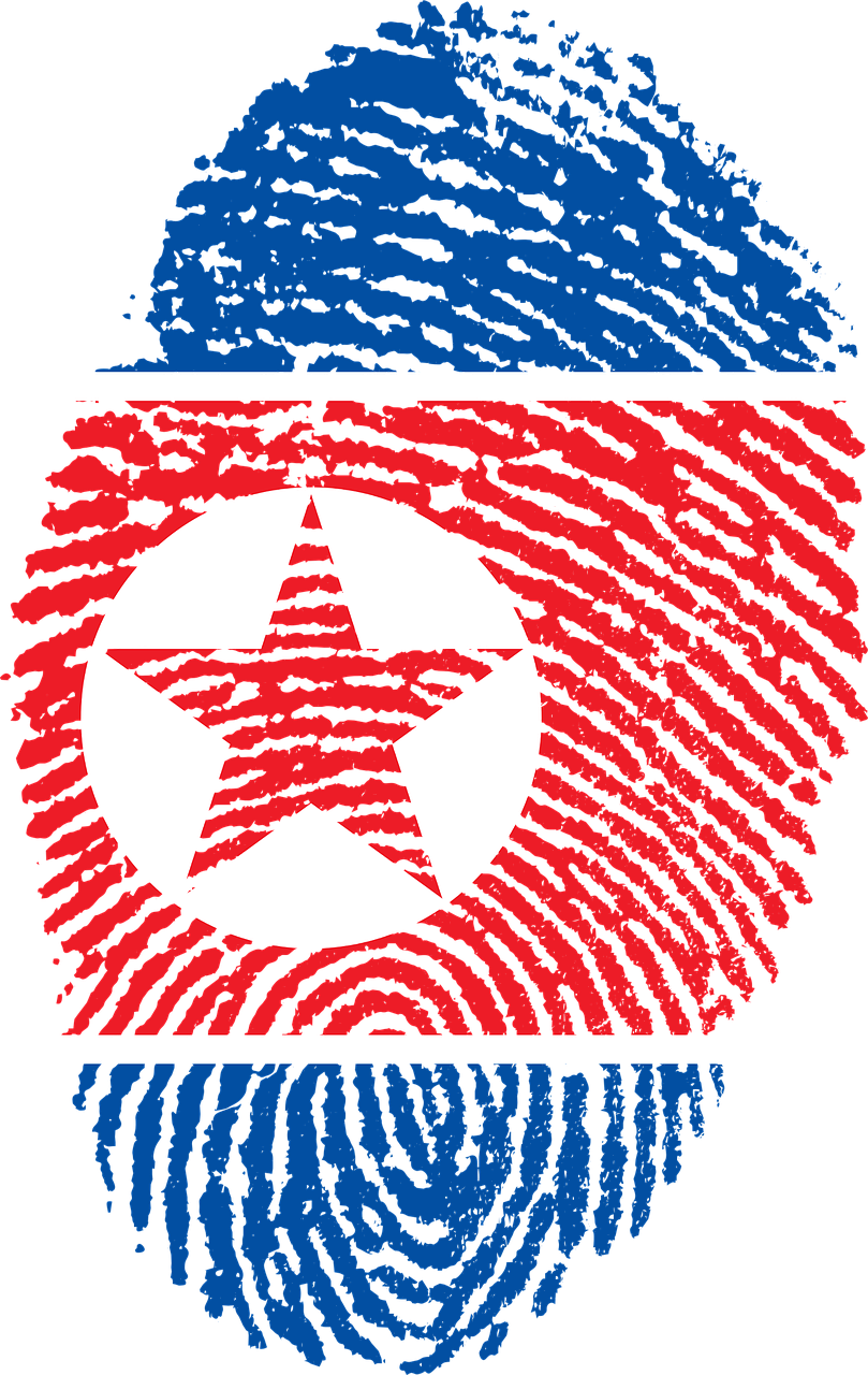 north korea, flag, fingerprint